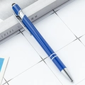 Blue metallic stylus ballpoint pen with silver clips on a minimalist office desk setup - Blue (Painted)