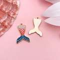 Golden mermaid tail pendant set with pink and blue enamel detailing for DIY jewelry - Blue Drip Oil Ocean Mermaid Tail (18x26mm)