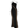 Elegante abito bodycon monospalla con inserti patchwork nero e marrone - S / Nero Patchwork
