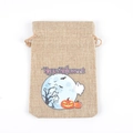 Halloween burlap drawstring bag with moon pumpkin and Happy Halloween print - HAPPY-Ghost / 10*15cm