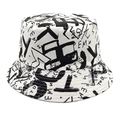 Weißer Fischerhut mit schwarzem Graffiti-Aufdruck, vielseitiger Sonnenschutz für den Sommer - M (56-58cm) / Schwarz