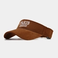 Detailed close-up of brown canvas sun visor with white PARIS embroidered lettering - Adjustable / Coffee