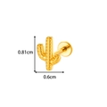 Golden titanium cactus stud earring with flat back thread and dimensions 0.81cm by 0.6cm - Cactus Style (T2559-6) / Gold
