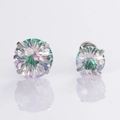 Dual-size aurora round zircon earrings with silver four-claw titanium steel setting - Green & Pink (A290-1) / 8mm