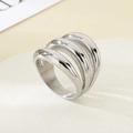 Detailed macro view of silver stainless steel triple band ring with polished texture - US 7 / Steel Color (KR111715-KJX)