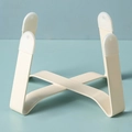 Modern creamy white X-shaped metal stand with anti-slip silicone tips for ceramic cat bowls - Elevated Cross Metal Stand / Beige