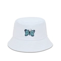 Broderie détaillée de papillon sur bob en coton blanc avec bordures renforcées et couture - M (56-58cm) / Blanc