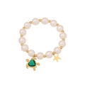 Bracelet perlé avec perles blanches, étoile dorée et pendentif tortue verte - Tortue Verte Pentagramme Charmes (4#)