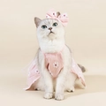 Pink pet floral dress with matching bow headband featuring white daisy patterns for cats - XS / Pink Flower Suspender Dress with Headpiece (D39)