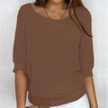 Detailansicht eines dunkelbraunen Strickpullovers mit Rippstruktur und weitem Ausschnitt - 3XL / Oberteile / Kaffeebraun