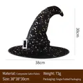 Cappello da strega nero con stelle e lune dorate, dimensioni 38x38x30cm Halloween - Motivo Stella Luna Oro