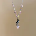 Black cat pearl star bracelet with silver chain pink heart and rainbow beads - Kitten Star Pendant Necklace