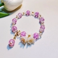 Pink lily of the valley beaded bracelet with purple cracked crystals and gold charms - S017-purple Lily Of The Valley Bracelet #sz182