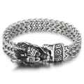 Vintage silver stainless steel bracelet featuring a detailed dragon head clasp and wheat chain - Vintage Dragon Head Style (KB148282-KJX)