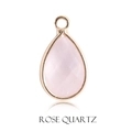 Faceted rose quartz teardrop pendant with a gold metal rim and top bail connector - 8*12mm Double Sided Cut / Rose Quartz-Gold Edge