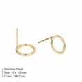 Minimalist 14K gold plated stainless steel circular stud earrings with 10mm diameter - Large Round (YE15764) / 10x10mm / Gold