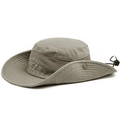 Men's breathable mesh sun hat with wide brim, mountain embroidery, and chin strap - Khaki