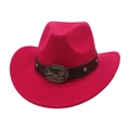Dettaglio del cappello da cowboy in feltro rosa con cinturino in pelle e fibbia aquila - Rosa Rosso