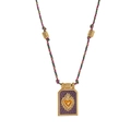 Bohemian style necklace with a purple heart tarot pendant and multi-colored rope chain - Purple Necklace (With Beads)