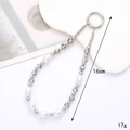 Handykette mit weißen Perlen und silbernen Perlen, Länge 16 cm und Gewicht 17 g - 6 Ovale Perlen Handykette (K534)