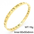 Brazalete de acero dorado con números romanos calados y banda de 6mm de ancho - Estilo de 6mm de Ancho Sin Diamante (KB190306-GC) / Dorado