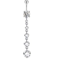 Silver dangling navel ring set with gradient cubic zirconia stones in a vertical design - Silver Six Zircons