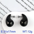 Polished black teardrop earrings in stainless steel, sleek minimalist fashion style - 31x17mm(KE111204-KFC)