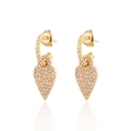 Gold bohemian heart drop earrings with twisted rope hoop and micro-pave cubic zirconia - Rose Gold