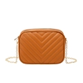 Brown quilted crossbody bag with golden chain strap and chevron embroidery detail - Brown