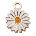 Daisy flower charm with white and yellow enamel in a gold-finished metal frame - Small Chrysanthemum 13x16mm