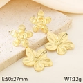 French style 18K gold plated stainless steel textured petal flower earrings in gold finish - Style E Flower Design (KE114497-KFC)