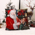 Weihnachtlicher gewebter Kissenbezug mit Weihnachtsmann und Teddybär für die Deko - Weihnachtsmann-Stil (A-GS11)