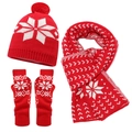 Winter 3-piece knit set with red Christmas snowflake patterns, hat, scarf, and gloves - Red