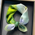 Japanese style silk square scarf with green and blue oil painting pattern in gift box - Oil Painting Wilderness