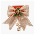 Sparkling rose gold Christmas bow with pine cones, needles and glitter balls - Large-Champagne-1Pc
