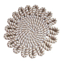 Handmade woven cotton coaster in brown and white spiral pattern with lace edges - Khaki Striped