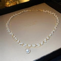 Collier double rang vintage avec perles blanches et pendentif perle dorée - 35# Collier - Or Double Couche