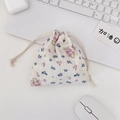 Drawstring pouch in purple floral teddy bear pattern with textured bubble fabric design - Purple Flower Toy Bear