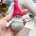 Handmade felt Christmas gnome ornament with red hat and white beard decoration - Red Pointed Hat Scarf Grey Round Body Wool Felt Doll (A16)