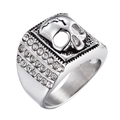 Zilveren punk schedel ring voor heren met sprankelende strassteentjes van edelstaal - US 7 / Zirkoon Ingelegde Schedelstijl (KR35977-BD)