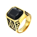 Anello massonico da uomo placcato oro con pietra nera e simbolo del compasso inciso - Misura 7 / Oro Nero con pietra nera