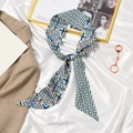 French style silk hair scarf with blue and green geometric patterns for ponytails - Navy Green Geometric Block
