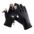 Black thermal cycling gloves with zipper design and touchscreen fingertips for winter - M / Black