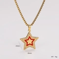 Detailed view of gold star pendant with red enamel, 23mm x 26mm dimensions and 16g weight - Red Pentagram Style