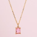 INS style gold necklace featuring a rectangular pink gemstone pendant on a fine O-chain - Pink