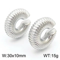 Boucles d'oreilles créoles C évidées en acier poli argenté, taille 30x10mm - Style Nervuré (Croissant) / Acier(KE111730-WGJD)