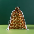 Golden Christmas drawstring gift bag featuring festive reindeer and tree patterns - 29*43cm Forest Elk Coffee