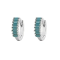 S925 sterling silver huggie earrings with rectangle turquoise stones in a row - Rectangular Pave Style (Model C) / White Gold