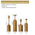 Juego de 4 candelabros de metal dorado cepillado en varias alturas para decoración - Set de 4 piezas / Oro Cepillado