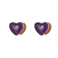 Sparkling purple heart stud earrings with gold plating and glittery resin finish - Gold + Purple